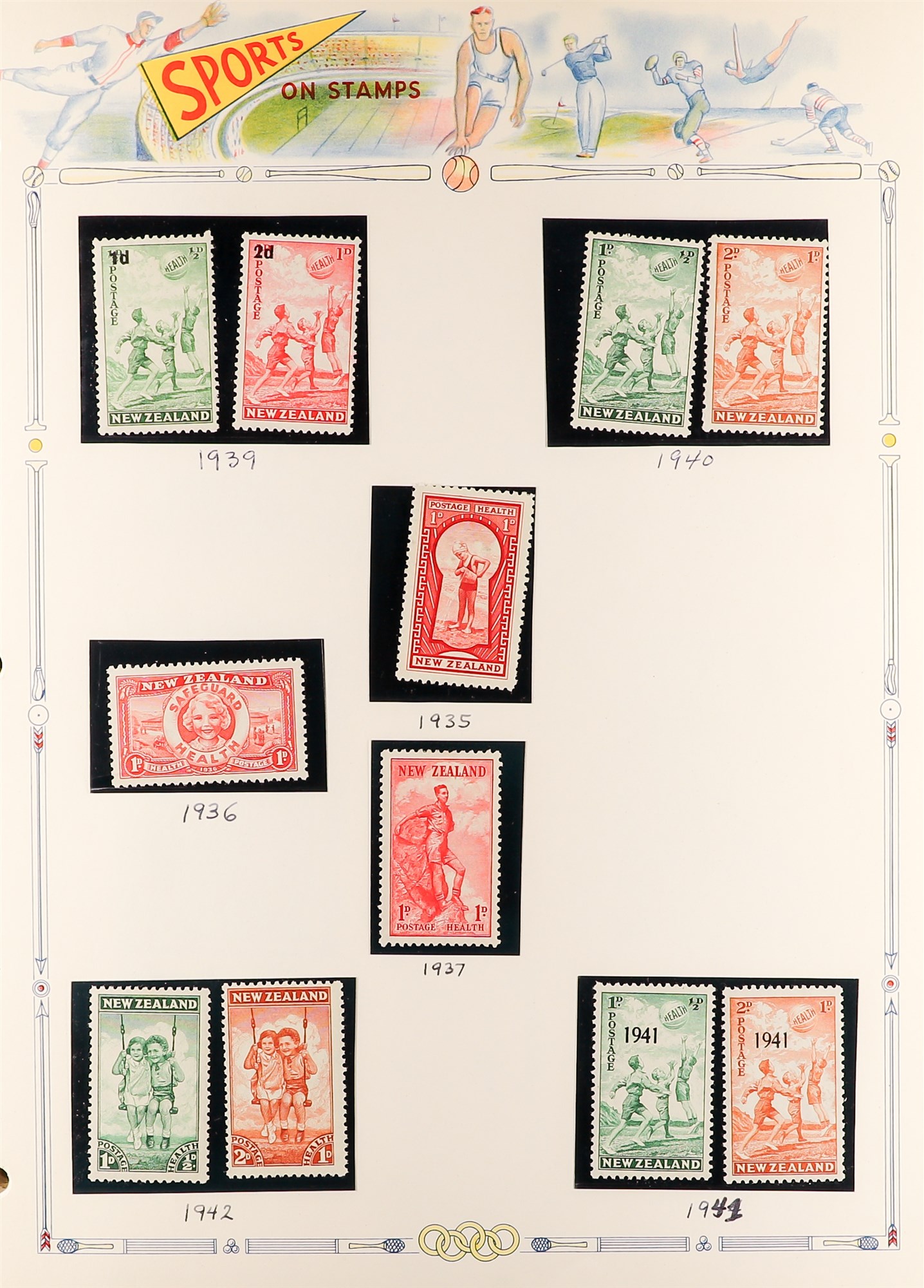 NEW ZEALAND 1935-96 SPORTS ON STAMPS collection of mostly never hinged mint stamps and miniature