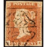 GB.QUEEN VICTORIA 1841 1d red-brown imperf with 4 margins cancelled by part fair "HASLINGDEN / PENNY