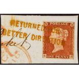 GB.QUEEN VICTORIA 1841 1d red-brown imperf with 4 margins tied to piece by very fine complete two-
