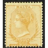 MALTA 1860-63 ½d buff, no watermark, SG 3, mint with large part gum, signed Diena, and with Royal