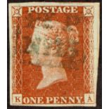GB.QUEEN VICTORIA 1841 1d red-brown plate 40 imperf with 4 large margins cancelled by blue