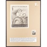 YUGOSLAVIA UNIQUE ORIGINAL STAMP ESSAY Circa 1950 pencil drawing on white card (size 110 x 145mm) by