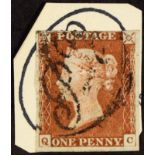 GB.QUEEN VICTORIA 1841 1d red-brown plate 58 imperf with 4 margins, cancelled by large part fancy “