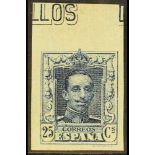 SPAIN 1922-29 25c blue Type I IMPERF unissued stamp (Edifil NE23s, Michel III/I U), see note after