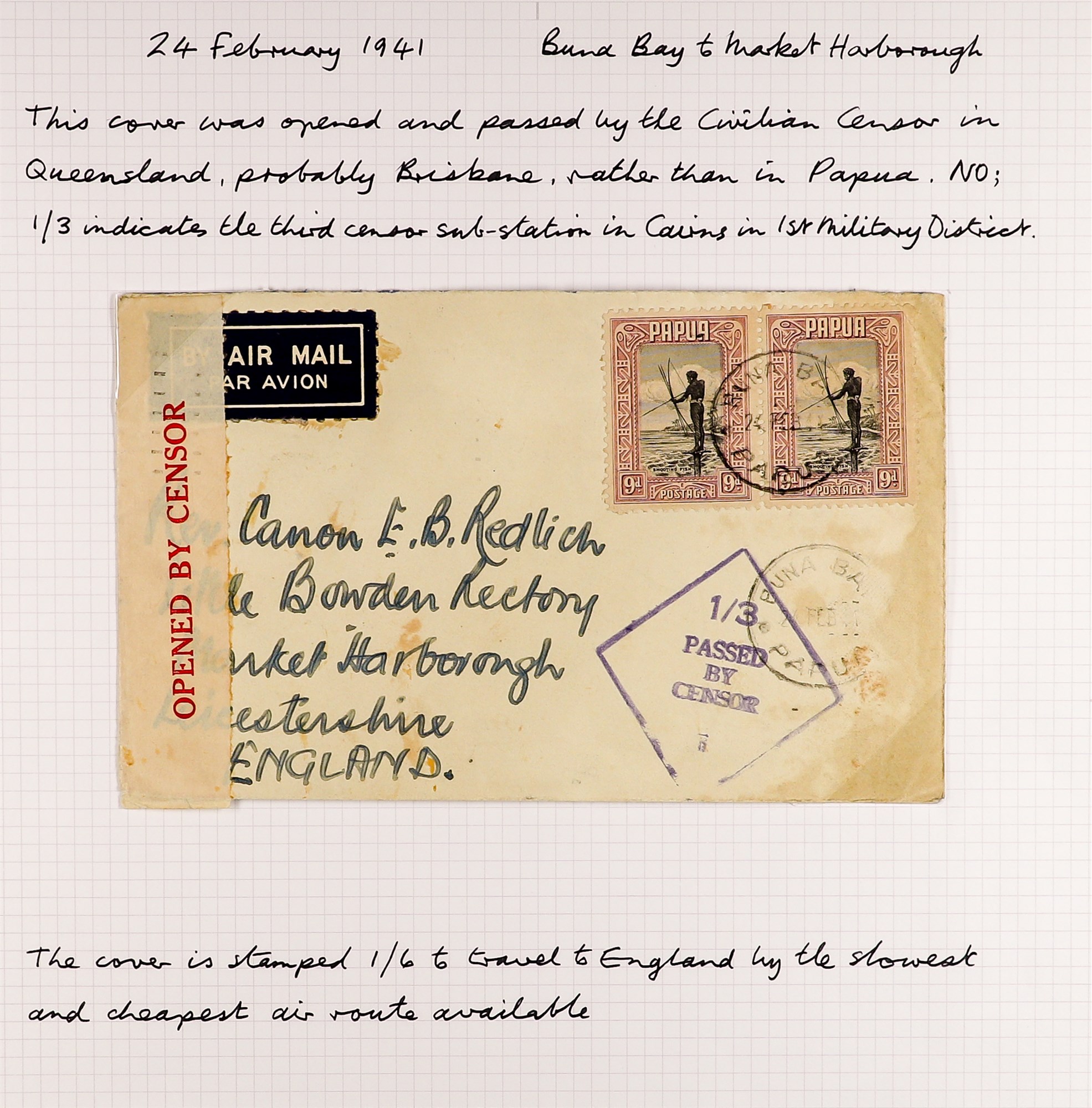 PAPUA WW2 CENSOR MARKS ON COVERS 1939-41 collection written up on pages, with various types of - Image 9 of 14