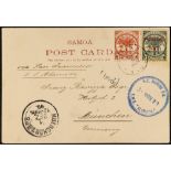 SAMOA 1899 (8th November) picture postcard of Apia, bearing Palm Tree 1d and Prov. Govt. overprinted