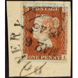 GB.QUEEN VICTORIA 1841 1d red-brown imperf with 4 margins tied to piece by LLANDOVERY circular
