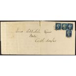 GB.QUEEN VICTORIA 1840 2D BLUE - A VERY RARE PLATES 1 AND 2 COMBINATION COVER 1842 (27th July)