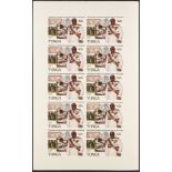 TONGA 1988 42s 70th Birthday of King Taufa'ahau Tupou, imperf proof sheet of 10 stamps, never hinged