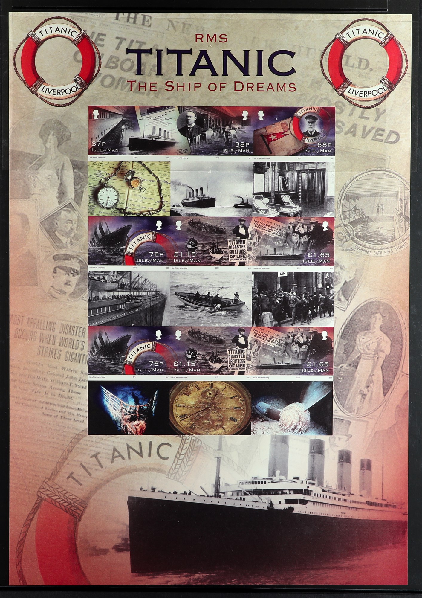 COLLECTIONS & ACCUMULATIONS TITANIC 2012 Isle of Man Titanic "The Ship of Dreams" IMPERF PROOF large