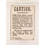 GB.QUEEN VICTORIA 1863 POSTAL NOTICE FOR REGISTERED MAIL. "CAUTION. The Post Office cannot undertake