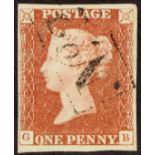 GB.QUEEN VICTORIA 1841 1d red-brown imperf with 4 margins, cancelled by boxed “No. 2” receiving