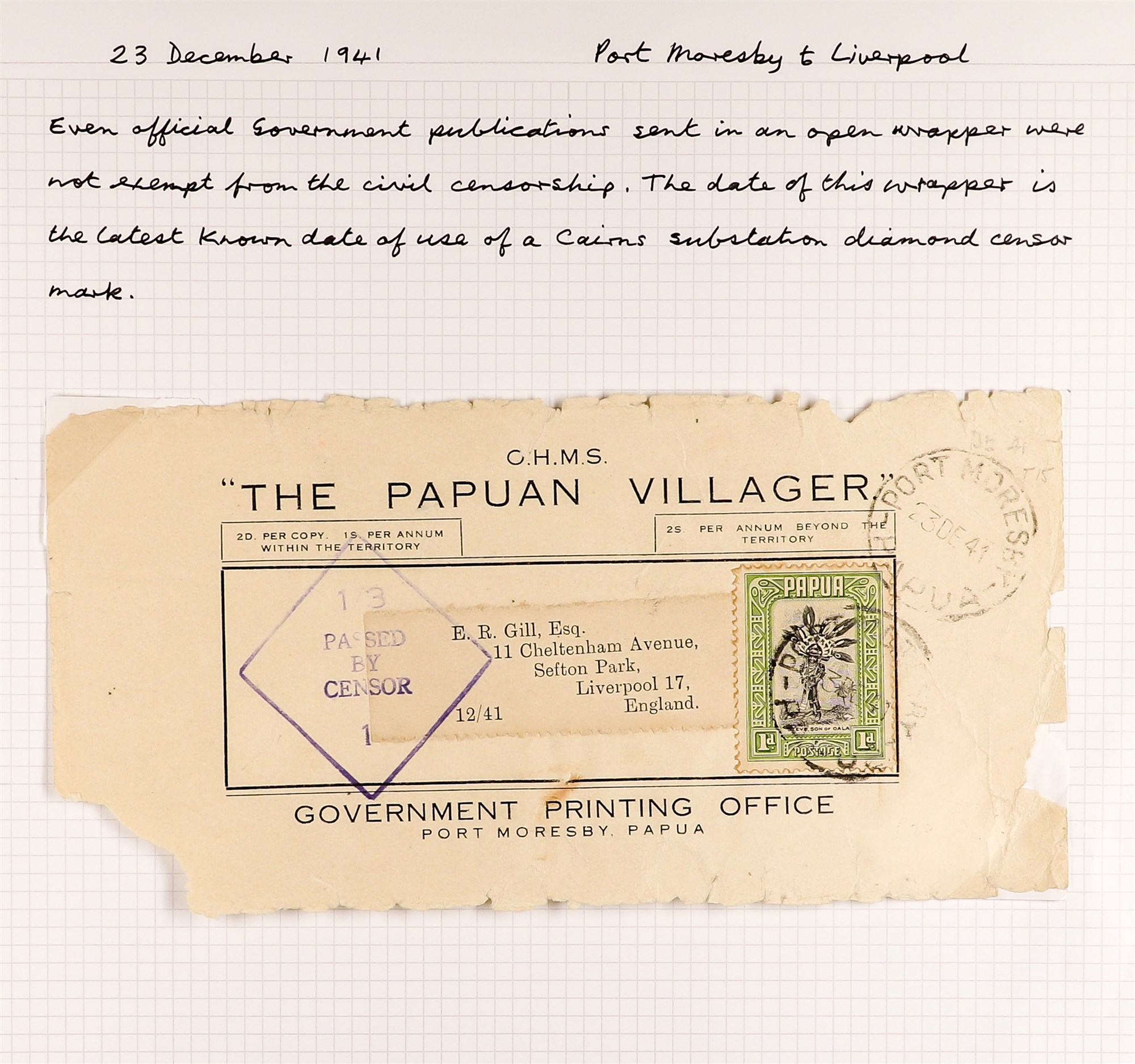 PAPUA WW2 CENSOR MARKS ON COVERS 1939-41 collection written up on pages, with various types of - Image 14 of 14
