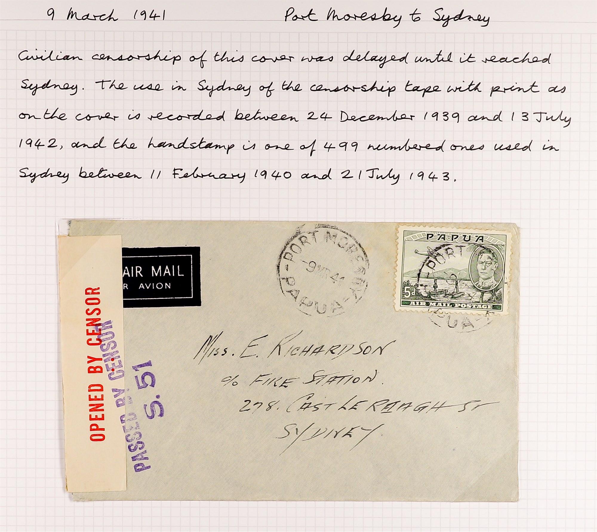 PAPUA WW2 CENSOR MARKS ON COVERS 1939-41 collection written up on pages, with various types of - Image 10 of 14