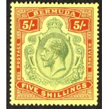 BERMUDA 1918-22 5s damaged leaf at bottom right, SG 53df, fine mint, Cat. £400.