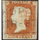 GB.QUEEN VICTORIA 1841 1d red-browm plate 19 imperf with 4 margins cancelled by "HOPE / STREET"