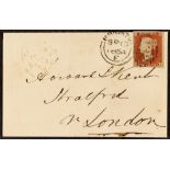 GB.QUEEN VICTORIA 1854 (13 Sept) EL bearing 1d red-brown imperf (plate 162) with 4 margins tied