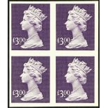 GB.ELIZABETH II 1999 £3.00 dull violet Machin, SG Y1892, a rare IMPERF block of four, never hinged