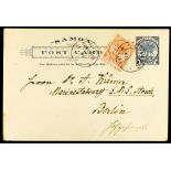 SAMOA 1899 (16th September) 1d Palm Tree postal card with additional 2d stamp tied by Apia cds, with