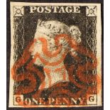 GB.PENNY BLACKS 1840 1d intense black 'GG' plate 8, SG 1, very fine used with 4 large margins &