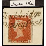 GB.QUEEN VICTORIA 1841 1d red-brown plate 55 imperf with 4 margins, tied to piece by very fine &