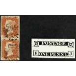 GB.QUEEN VICTORIA 1841 RE-ENTRY PAIR. 1841 1d red-brown 'black plate' 1b EJ + FJ vertical pair,