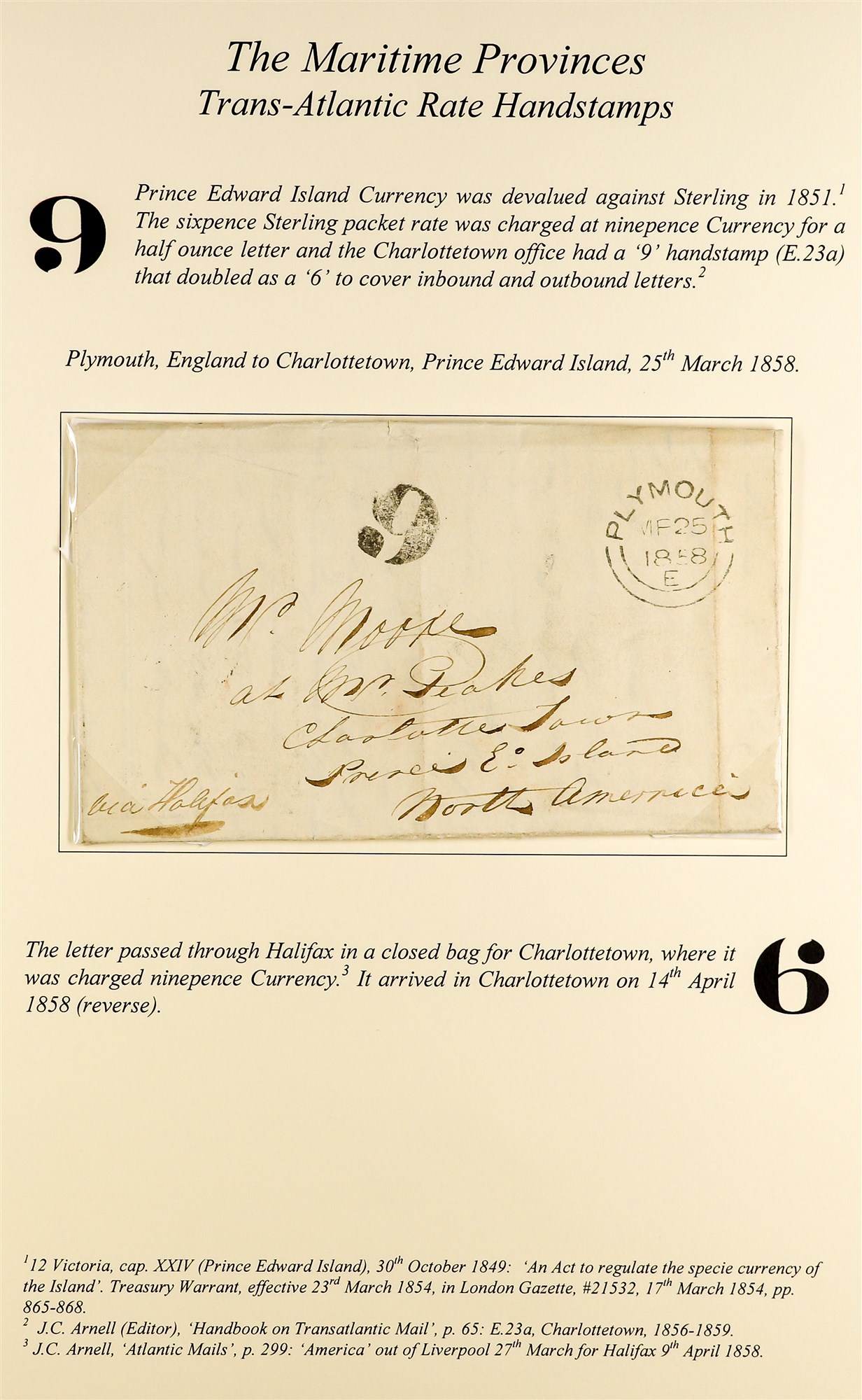 CANADA 052 TRANS-ATLANTIC MAIL 1858 LIVERPOOL TO CHARLOTTETOWN, P.E.I. (25th March) entire, posted