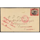 PAPUA 1917 CENSORED COVER (1st Ocober) Burns Philp Samarai envelope to Cairns, redirected back to