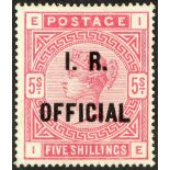 GB.QUEEN VICTORIA OFFICIAL - INLAND REVENUE 1890 5s rose, SG O9, mint without gum. WENVOE