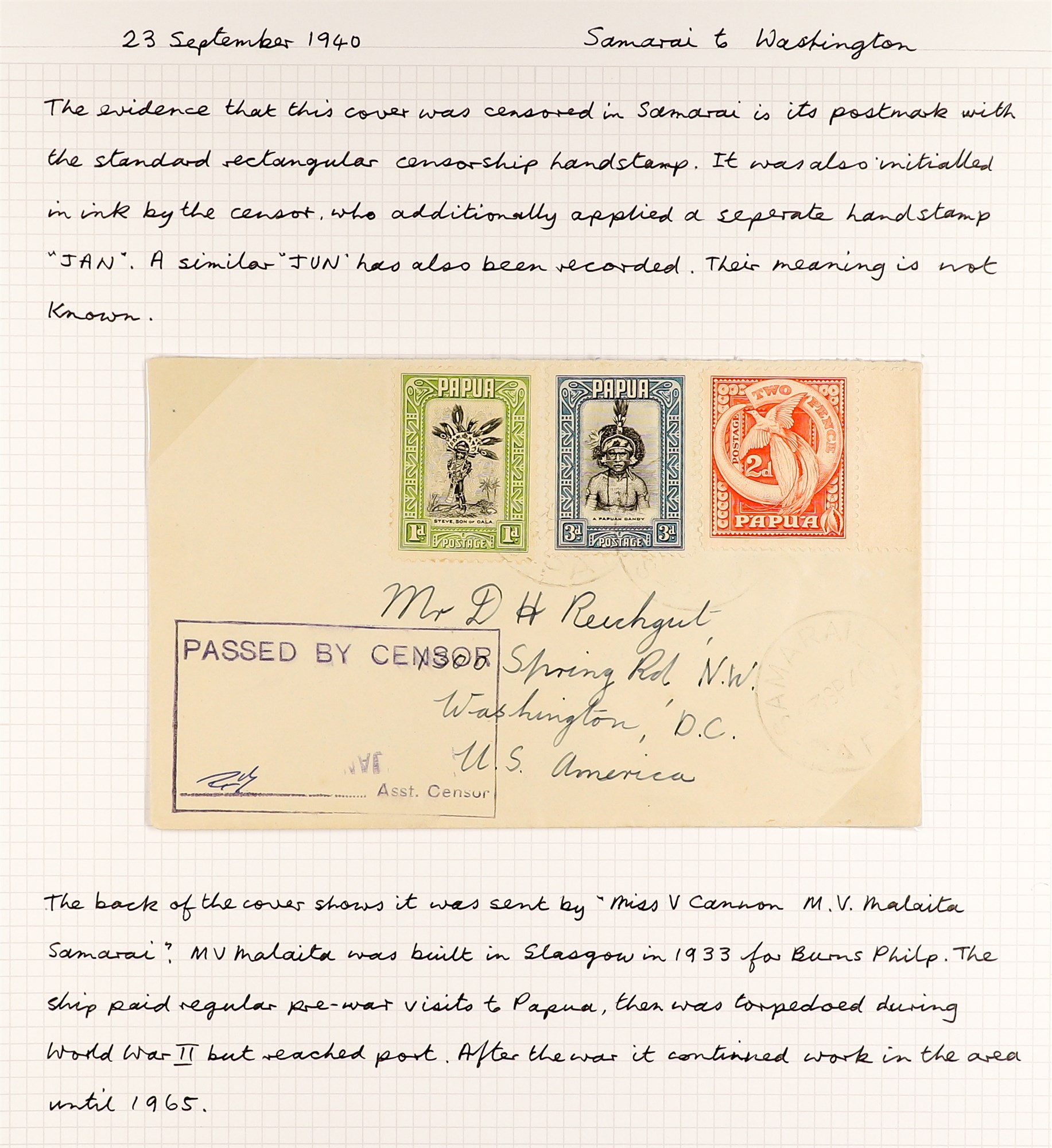 PAPUA WW2 CENSOR MARKS ON COVERS 1939-41 collection written up on pages, with various types of - Image 6 of 14