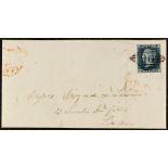 IRELAND 1846 (29 Oct) ELS from Cahir to London bearing 2d blue imperf plate 3 with 4 margins, tied