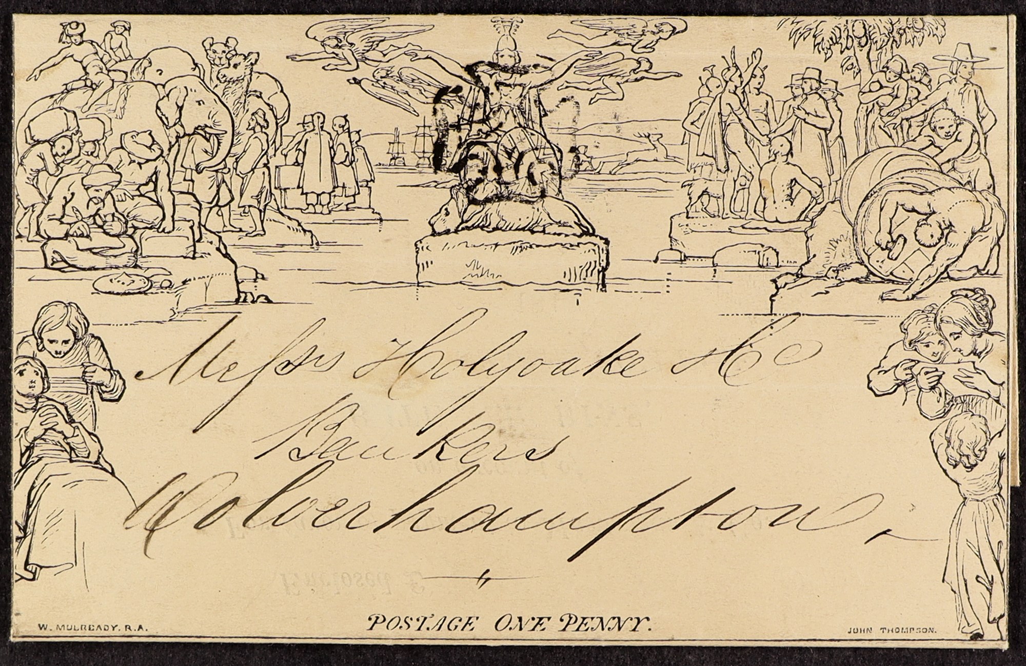 GB.QUEEN VICTORIA 1840 1d black Mulready letter sheet (stereo A23) with "Enclosed £-- / For favour