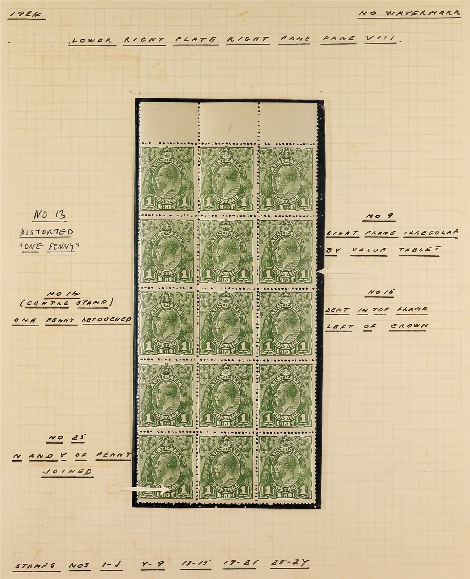 AUSTRALIA 1924-25 1d sage-green Head no watermark, SG 83, fine mint (most stamps are never hinged)