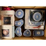 WEDGWOOD Jasperware. Includes 1978 Christmas Plate, 2002 Golden Jubilee plate, lidded dishes,