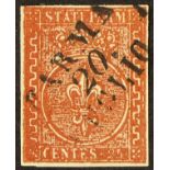 ITALIAN STATES PARMA 1853 25c brown red, Sass 8, with clear margins and neat Parma 3 line cancel.