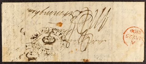 GB.PRE - STAMP 1809 ROCHESTER SHIP LETTER (April) entire letter from Cartagena to Birmingham,