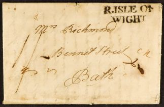 GB.PRE - STAMP ISLE OF WIGHT c. 1792 a letter from Ryde, I. of W., to Bath, charged a shilling