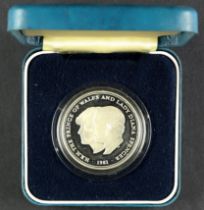 1981 SILVER PROOF COIN commemorating the marriage of Prince Charles and Lady Diana Spencer. Struck