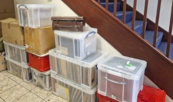 COLLECTIONS & ACCUMULATIONS 12 LARGE BOXES + LEATHER CASE crammed with stamps in albums & stock