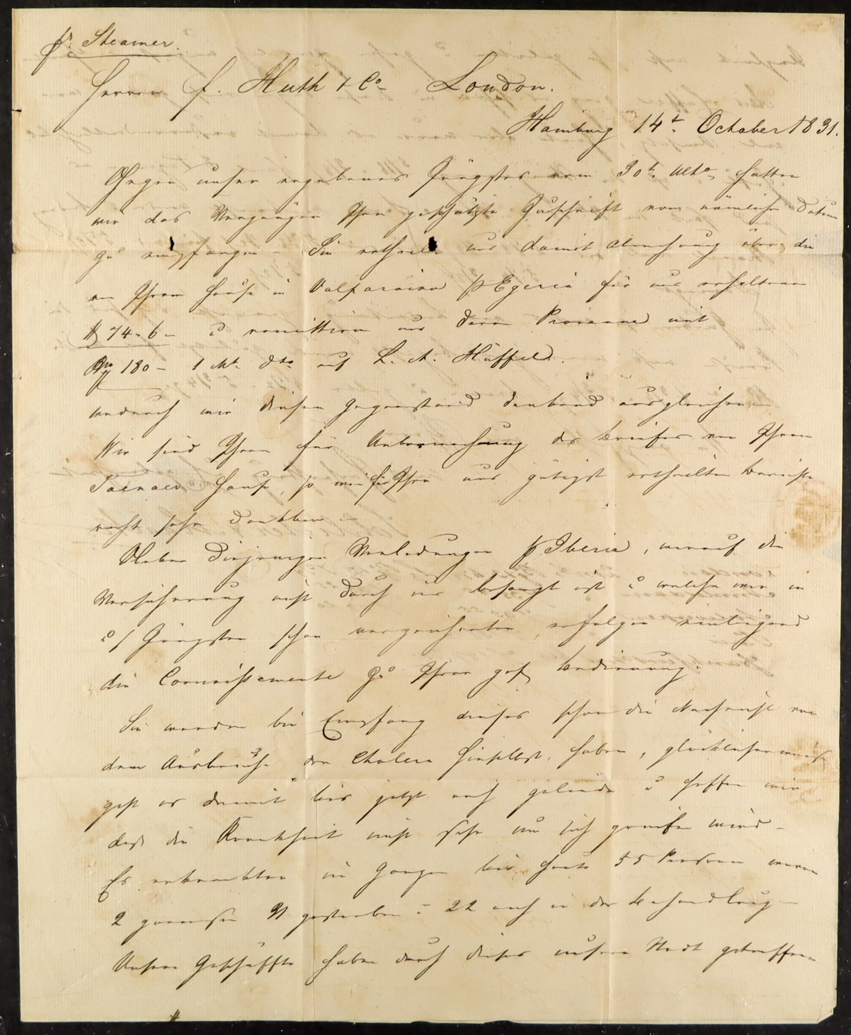 GB.PRE - STAMP 1831 QUEENBOROUGH SHIP LETTER (October) entire letter Hamburg to Huth in London, - Image 3 of 5