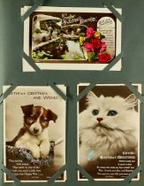 POSTCARDS, COINS AND BANKNOTES. Includes an album of Greetings Cards (approx 190), loose postcards,