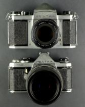PENTAX CAMERAS. A varied selection of 7 Pentax cameras, both film and digital models. Includes
