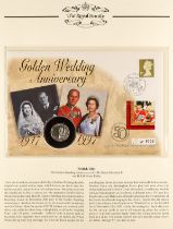 WORLD COIN COVERS in four albums. Mainly Royalty related. Also includes some FDCs and stamps. (