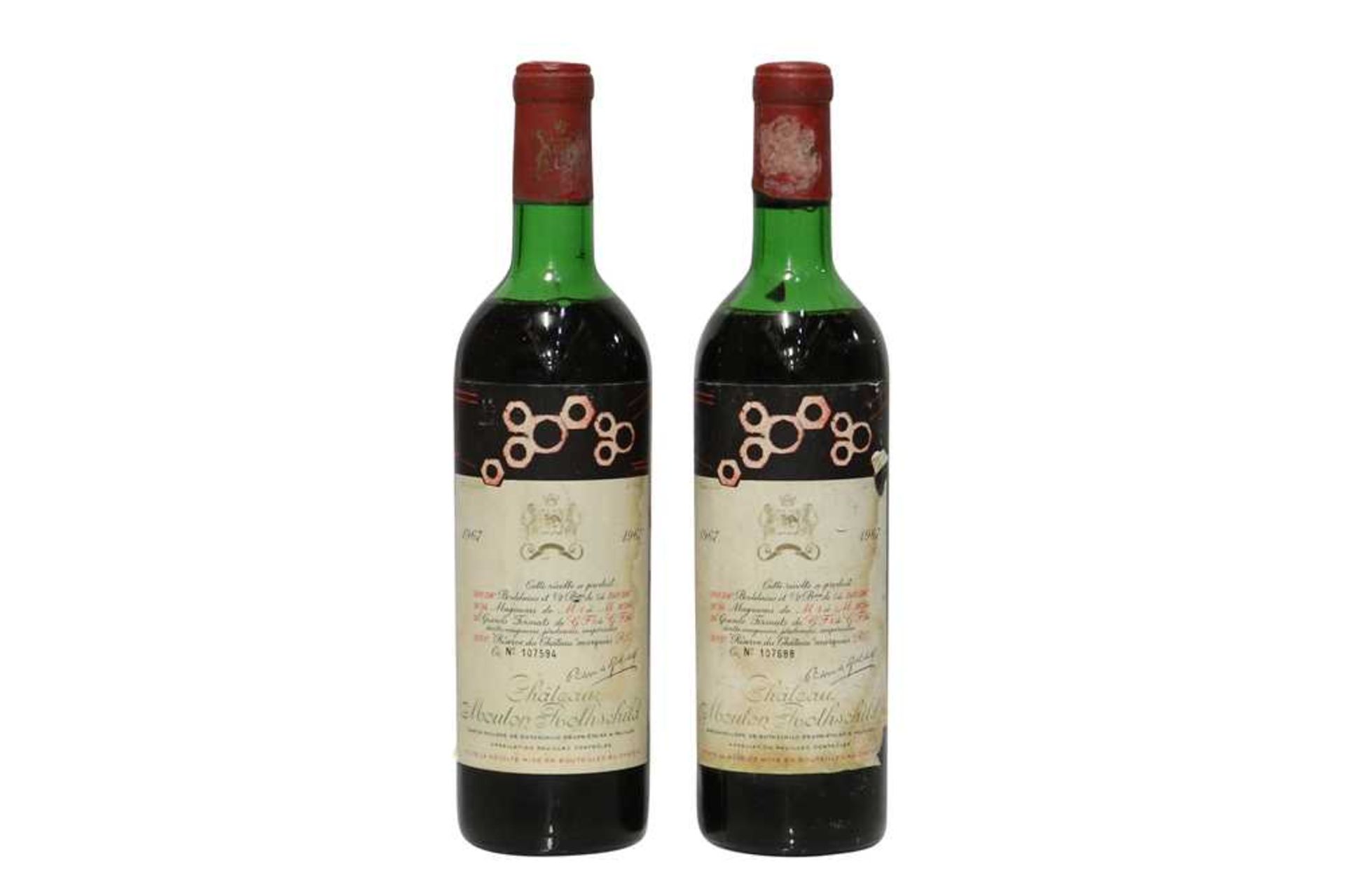 Chateau Mouton Rothschild, 1er Cru Classe, Pauillac, 1967, two bottles