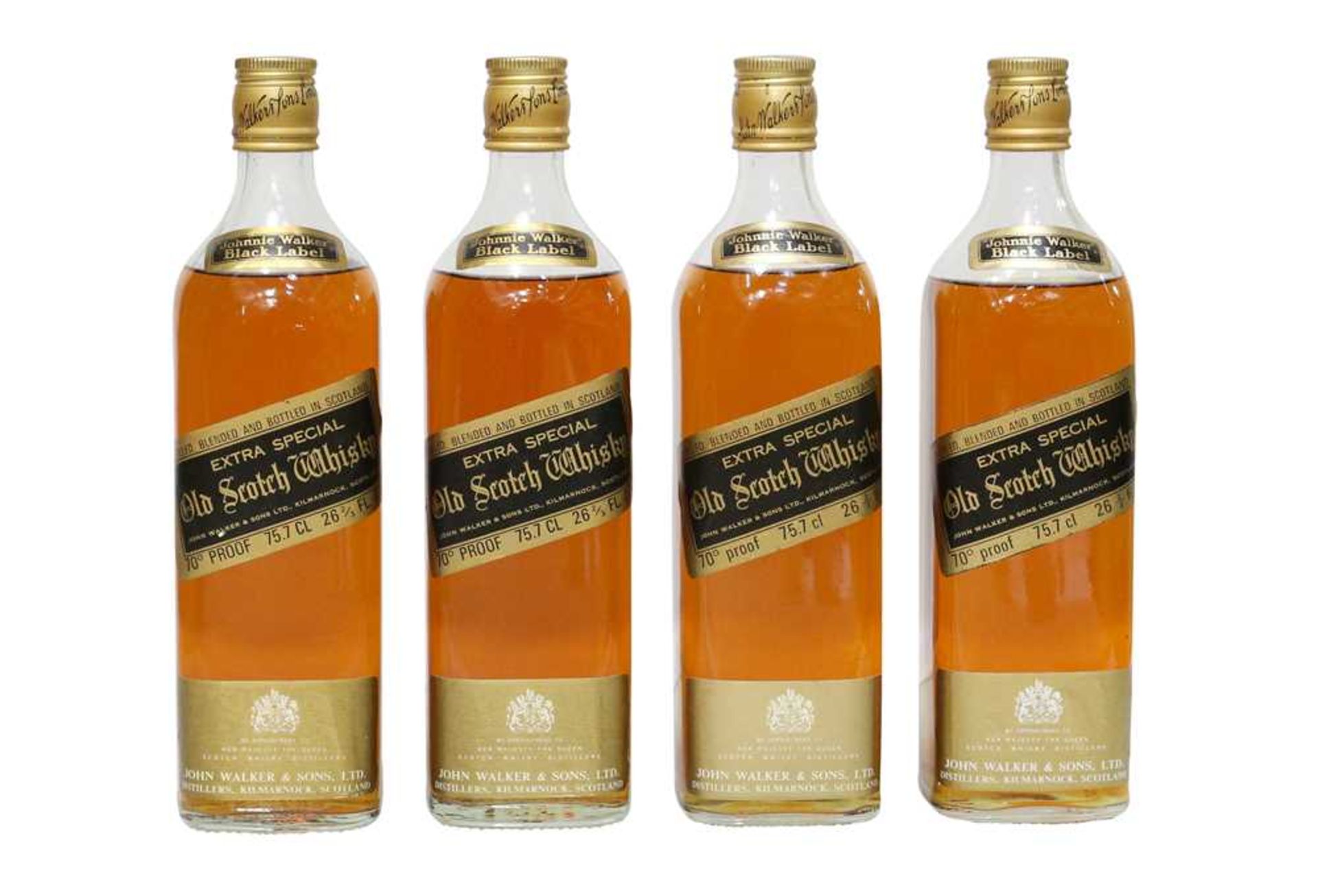 Johnnie Walker, Black Label, Old Scotch Whisky, 1970s bottling, four bottles