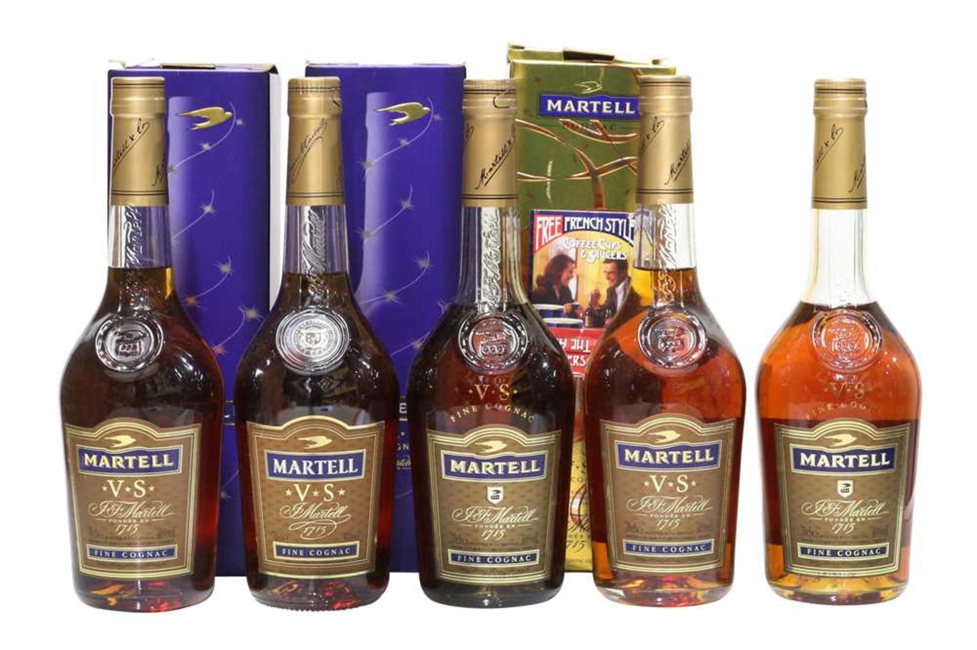 Martell, VS Fine Cognac, 40% vol, 70cl, five various bottles, three boxed