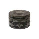 A BURMESE INCISED BLACK LACQUER 'EQUESTRIAN' BETEL-BOX AND COVER OFFERED ON BEHALF OF PROSPECT BURMA