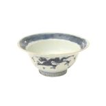 A CHINESE BLUE AND WHITE 'DRAGON AND PHOENIX' KLAPMUTS BOWL 清十九世紀 青花龍鳳紋盌