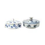 TWO CHINESE BLUE AND WHITE FOOD CONTAINERS AND COVERS 晚清 青花蓋盒兩件