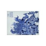 A CHINESE BLUE AND WHITE 'PHOENIX' PLAQUE'. 清十九世紀 青花繪鳳紋牌